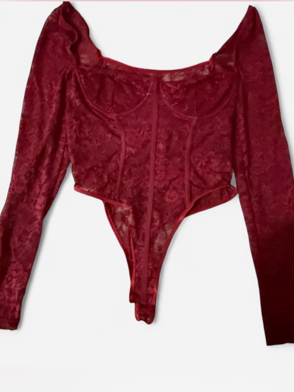 Women’s Burgundy Lace Long-Sleeve Bodysuit